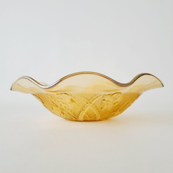 Vintage Gold Jeannette Depression Glass Iris and Herringbone Ruffled Fruit Bowl - Picture 2 of 10